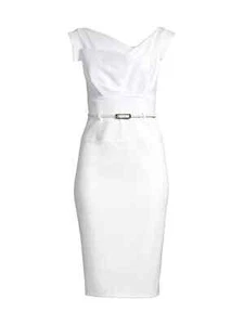 NWT Black Halo Classic Jackie-O in White Stretch Sheath Dress 14 $375 - Picture 1 of 5