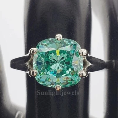 Anillo solitario de diamantes tratados azules corte cojín certificado 8,35 quilates anillo de plata 925 Foto 1 de 4