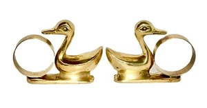 Lot of 2 MCM Solid Brass Duck Napkin Rings Flat Bottom - Picture 1 of 7