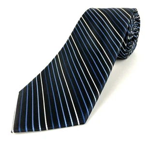 Corbata de seda para hombre Listo Couture a rayas negra azul blanca 3 1/2" W x 59 1/4 L - Imagen 1 de 12