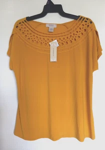 Diana Belle Damen senfgelbes flüssiges Strickoberteil - Kurzarm - Gr...XL NEU - Bild 1 von 4