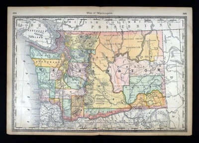 Mapa Hardesty 1883 Washington Seattle Tacoma Port Townsend Olympia Mt Rainer WA Foto 1 de 4