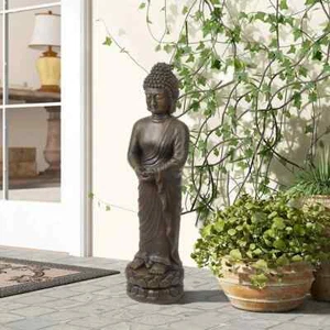 28" STANDING BUDDHA ON LOTUS GARDEN POOL PATIO DECOR - Picture 1 of 10