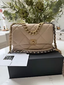 CHANEL 19 Medium (Large) Beige Lambskin Bag Authentic With Receipt - Picture 1 of 21