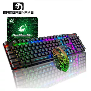 2.4G Wireless Gaming Keyboard and Mouse Set Rainbow LED Backlit for Gamer Office - Picture 1 of 17