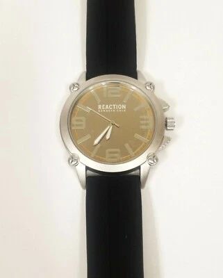 Nuovo Kenneth Cole Reaction Argento Antico, Silicone Nero Fascia, Orologio - Immagine 1 di 4