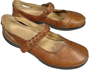 HOTTER Shake Mary Jane Shoes SIZE 9.5 Brown Leather Flat Comfort Hook & Loop* - Picture 1 of 10