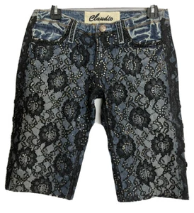 Claudio Milano Women's Jeans Bermuda Shorts Lace with Crystal Size 29 - Picture 1 of 3