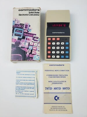 Rare Vintage Commodore Solid State Red LED Calculator 897D w/ box & manual - Image 1 of 4