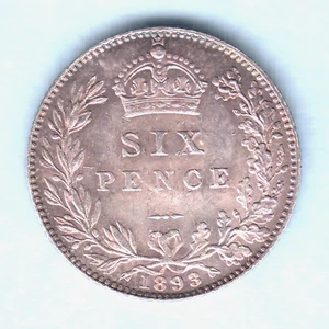 Great Britain. 1893 Old Head - Sixpence.. Full Lustre - UNC - Picture 1 of 2