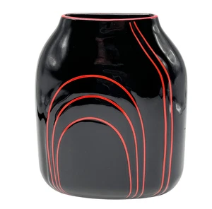 SEIZAN Japan Vase schwarz mit rotem Streifenbesatz Art Deco Revival Stil - Bild 1 von 19