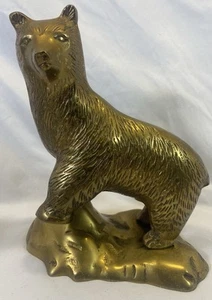 Vintage Large Brass Bear Statue Standing Up 8.5”Tall 7” Wide Cabin Lodge Woods - Picture 1 of 5