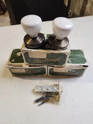 Vintage Gainsborough 225 White Porcelain Doorknob Set Hall & Closet New In Box - Image 1 of 4