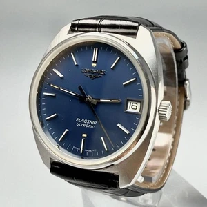 Longines Flagship Ultronic Quartz Blue Dial 35mm Watch Vintage Silver Rare - Picture 1 of 10