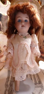 Antique 9 1/2" Recknagel Dep 1909 Bisque Compo Body Doll Silk dress Mohair Wig - Picture 1 of 10