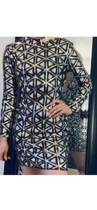 Lulu's geometric sequin Mini Dress Size xs Black Mock Neck Long Sleeve - Picture 1 of 4