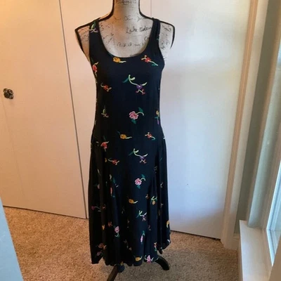 Vestido maxi midi vintage años 80 Norma Kamali Designer negro floral espalda corredor Foto 1 de 4