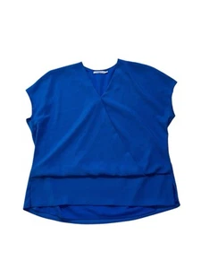 MM Lafleur Women's Size XL Blue The Antonia Short Sleeve V Neck Blouse - Picture 1 of 11