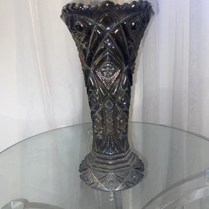 VTG Impressive Hobstar Carnival Imperial Glass VASE 10” Purples Beautiful! - Picture 1 of 13