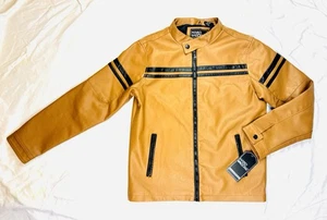 Hard Edge Bomber Oberbekleidung Jacke Kunstleder durchgehender Reißverschluss braun Größe Large Herren - Bild 1 von 6