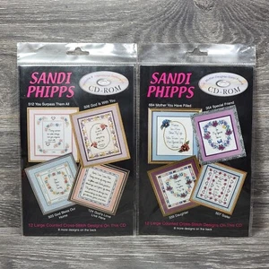Lot Of 2 Sandi Phipps Counted Cross Stitch Patterns CD-ROM 12 Designs On Each CD - Picture 1 of 14