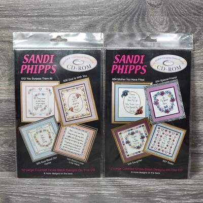 Lot Of 2 Sandi Phipps Counted Cross Stitch Patterns CD-ROM 12 Designs On Each CD - Image 1 of 4