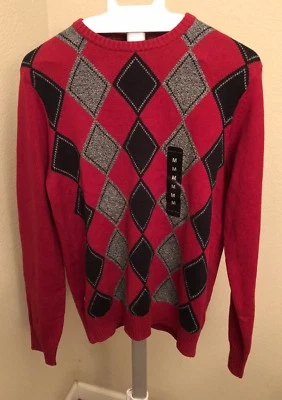 Suéter Informal Geoffrey Beene Rojo Vino Cuello Redondo Tejido Argyle Talla M 471 Foto 1 de 4