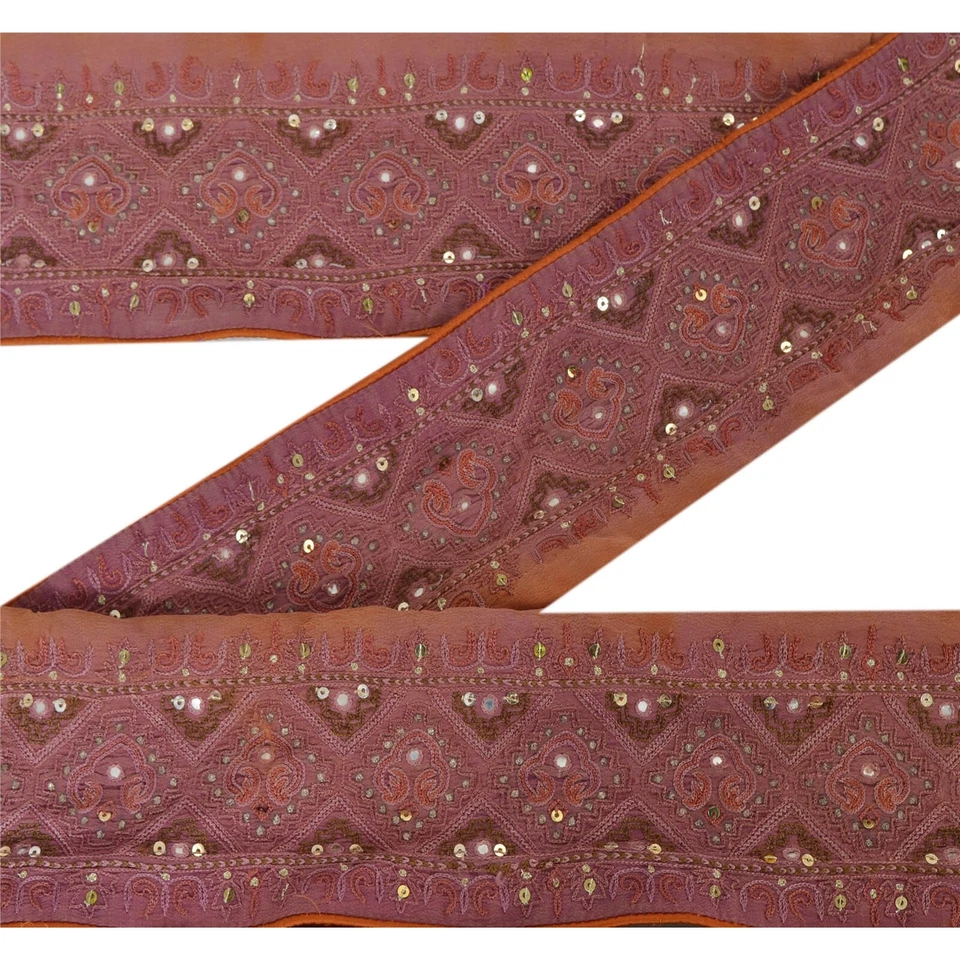 Sanskriti Vintage 1 Yd Sari Border Hand Beaded Craft Trim Sewing Brown Lace - Imagem 1 de 4