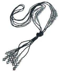 3 Strand Vintage Style Lariat Necklace 20s Charleston Glass Faceted Beads 14" - Picture 1 of 4