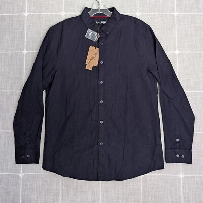 Linen Blend Button Up Shirt Mens Medium Blue Paul Jones Beach Casual Preppy NWT - Image 1 of 4