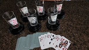 VTGCocktail Set of 6 Coaster Ashtrays/Highball glasses Poker Winning Hand Cards - Picture 1 of 10