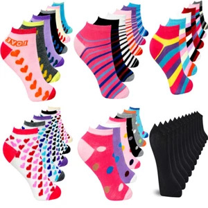 Womens Socks Cotton Rich Ladies Ankle Design Sports Socks 12 Pairs Adults UK 4-8 - Picture 1 of 61