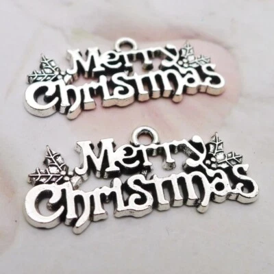 Pingente de prata antiga a granel 80 peças amuletos de feliz Natal faça você mesmo para fazer joias - Imagem 1 de 3