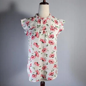 Monteau Blouse Womens Small Red Poppy Floral Boho Summer Romantic Feminine Top - Picture 1 of 10