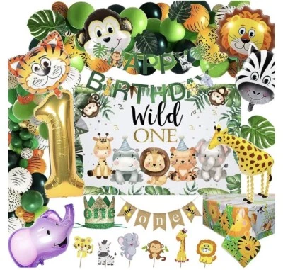 Сафари 1-й день рождения украшения для мальчика Wild One Backdorp Happy день рождения баннер  - Изображение 1 из 4