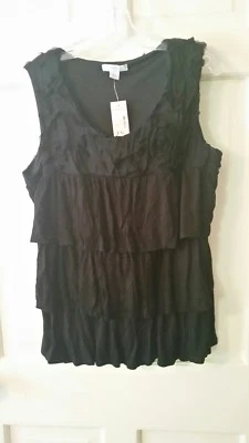 Dress Barn Black Sleeveless Top  Petite XL Embellished, 3 tier Front  - Image 1 of 4