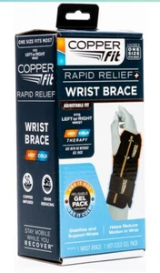 COPPER FIT Wrist Brace Adjustable Hot/cold GEL PAK Therapy Right Or Left Wrist - Picture 1 of 6