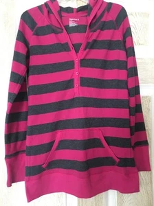 Girl's Gap Kids Shirt, SIZE XL (12), Pink And Grey, Striped, Long Sleeve, Hooded - Picture 1 of 5