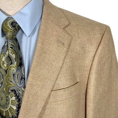 Hart Schaffner Marx Blazer Men 44L Tan 2 Button Silk Lightweight Summer USA - Image 1 of 4