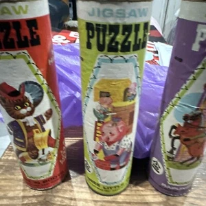3 Vintage Children's Puzzle 1950s HG Toys No 413,418,419 Cardboard Tube - Picture 1 of 4