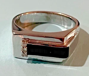 White Gold Onyx & Diamond Men’s 10k Solid Ring Size 9.5 - Picture 1 of 5