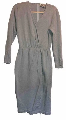 复古 40 年代 50 年代 Pat Sandler 浅蓝色连衣裙羊毛混纺 秘书风格 — 第 1/4 张图片