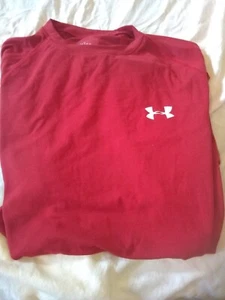Men Under Armor Small Heat Gear Red Pullover T-shirt With Logo Polyester - Picture 1 of 5