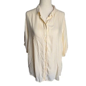 Beach Lunch Lounge Shirt Womens Medium Yellow Striped Button Down Blouse Summer - Picture 1 of 18