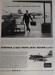 Imagen publicitaria de revista Cessna 310 1958 avión se encoge 2 viajes avión arte de pared - Imagen 1 de 1