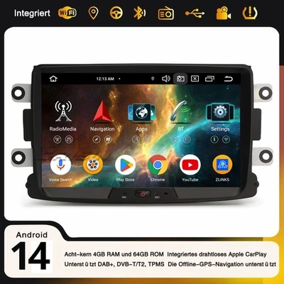 64GB Android 14 Autoradio 8" GPS Renault Dacia Logan Lodgy Duster Sandero Dokker - Bild 1 von 4