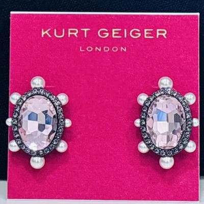 Pendientes Kurt Geiger Rosa Cristal Imitación Perla Declaración NUEVO Foto 1 de 4