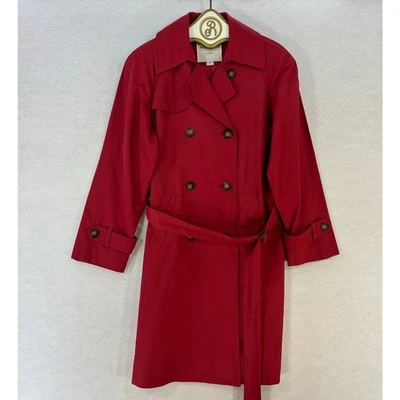 Larry Levine Sport Red Trench Coat Women's XS Double-Breasted Belted Classic - Image 1 of 4
