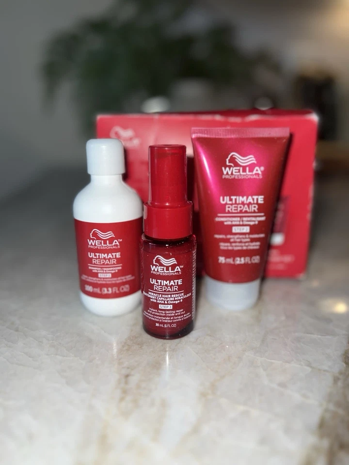 Wella Ultimate Repair Shampoo 3.3oz Conditioner 2.5oz Miracle Rescue 1oz Set