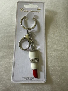 Chloe Accessory Silver Tone Red Lipstick W/White Cap Keychain/Purse Charm - Picture 1 of 6